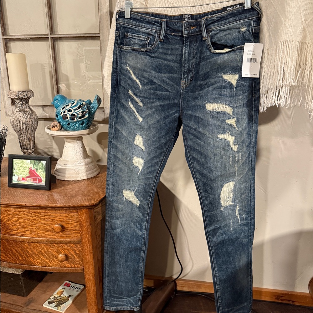 PRPS Warlock drop skinny fit Dark Wash Denim ‘Bruised, Never Broken’ Jean